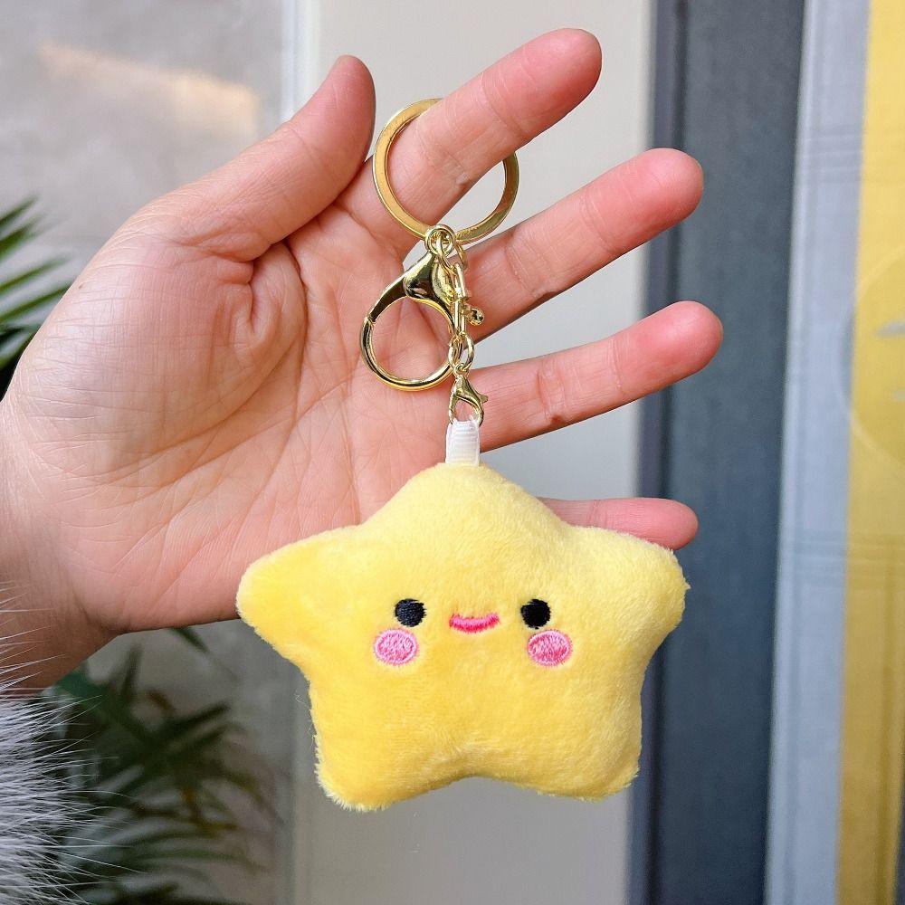Fluffy Fur Smile Stars Plush Keyring Pom Pom Starfish Smile Stars Backpack Pendant  Wedding Gifts