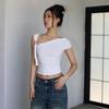 Модная Новая Однотонная Горячая Девушка Асимметричный Вырез Узкая Короткая Короткорукавная Футболка Женский Дизайнерский Топ Пуловер