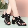 6.5cm Elegant Office Ladies Rhienstone Gladiator Sandals Platform Shoes 2025 Soft Leather Sandals Med Block Heels for Mom Daily