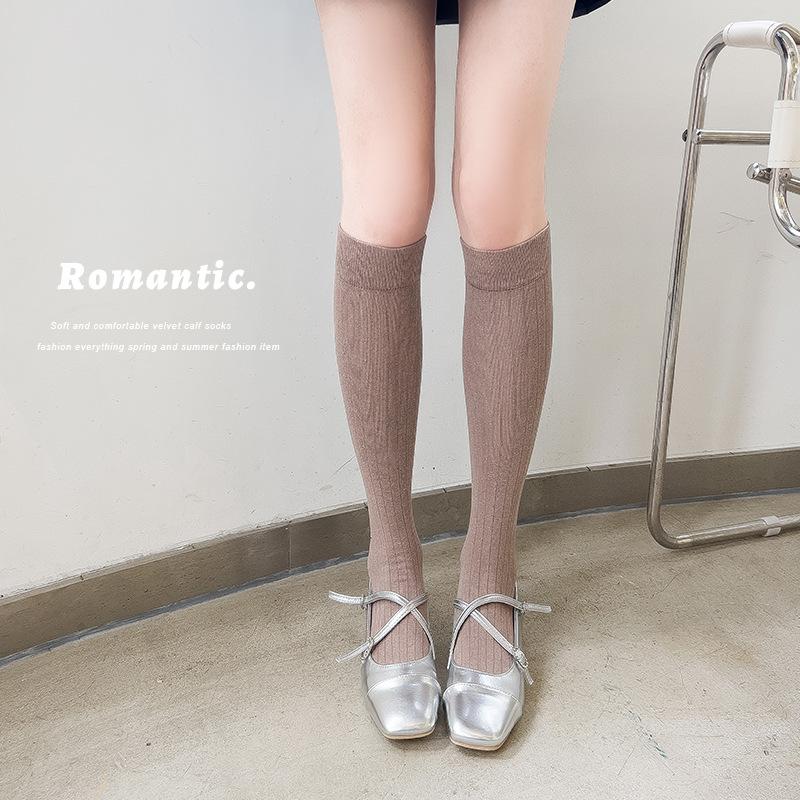 Женские весенне-летние однотонные тонкие дышащие носки до колена в рубчик