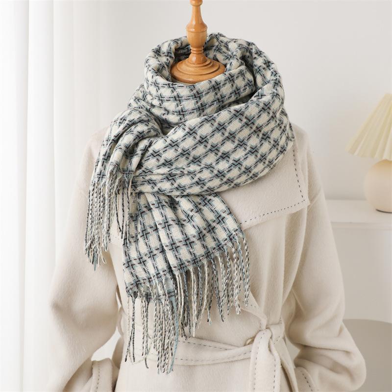 2025 Роскошный узор «гусиная лапка», полосатый, зимний, теплый женский шарф, кашемировые шали, толстый шейный платок, хиджаб, обертывания, пашмина, фуляр