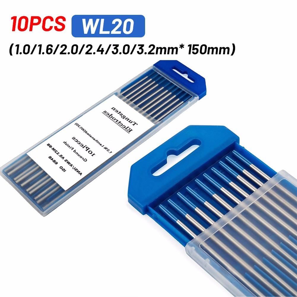 10pc TIG Welding Tungsten Rod Electrodes 2% Lanthanated 3/32” X 7” (Blue, WL20)