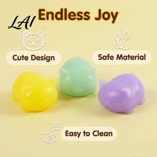 Reusable Stress Ball Kitten Squeeze Toy Soft Cat Fidget Ball Cute Animal TPR Material Decompression Toy for Office Desk Gift Lovers Durable