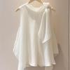 White French Chic Blouse Sleeveless Bow Design Elegant High Quality Fashion Shirt Women
