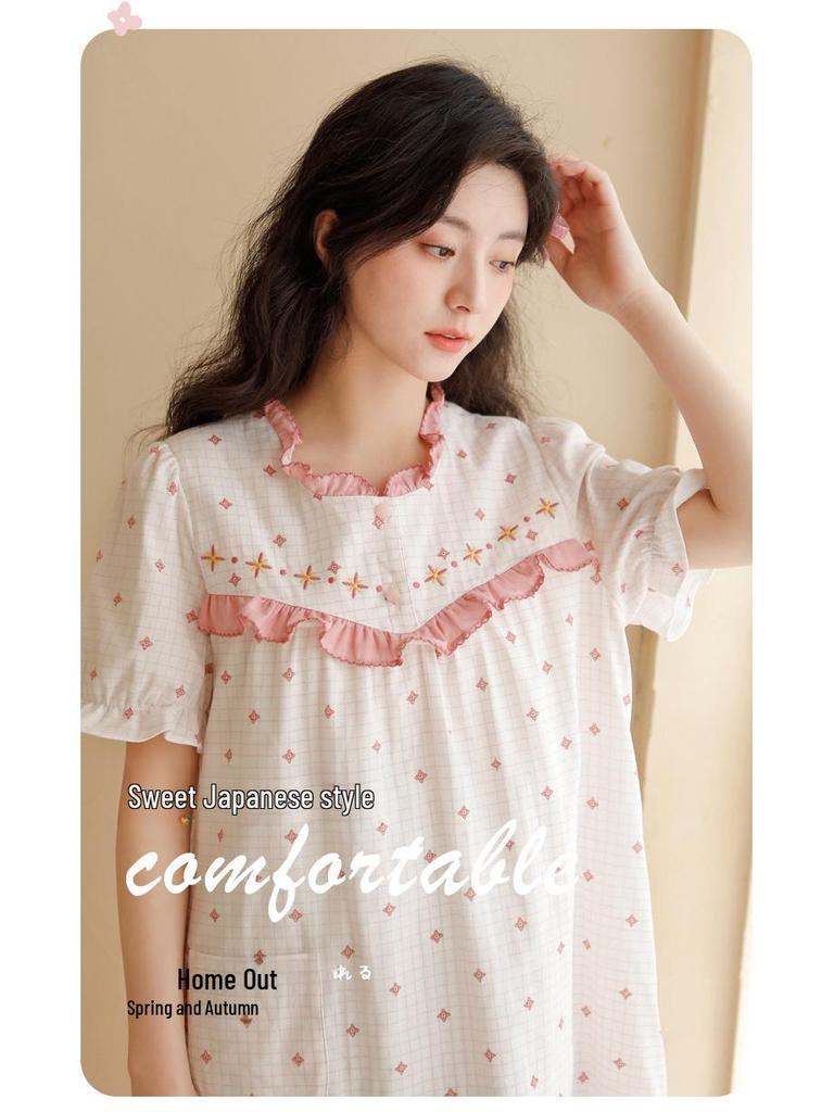 Женская летняя пижама из чистого хлопка 2023 года с марлей и свободными рукавами с завязками на пять точек