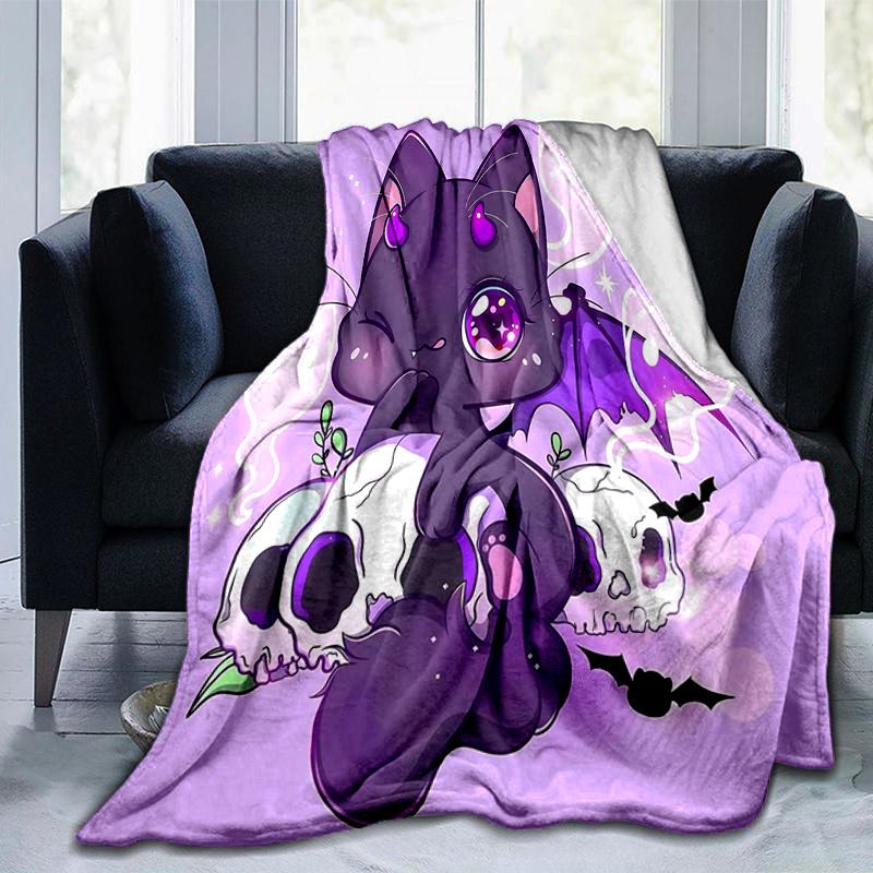 1pc Kitten & Skeleton Blanket Soft, Warm Cozy Bedding Decor, Living Room, Travel, Camping, Car Blankets