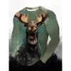 Funny Animal Design Retro Men 3D Printing Street Casual Daily Gray Long Sleeved Round Neck Shirt Spring And Autumn Clothing