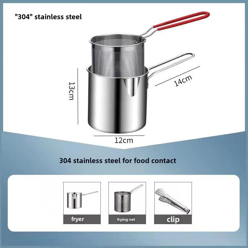 304 Stainless Steel Small Frying Pan with Filter for Induction Cooker - Mini, Fuel-Saving, Multifunctional