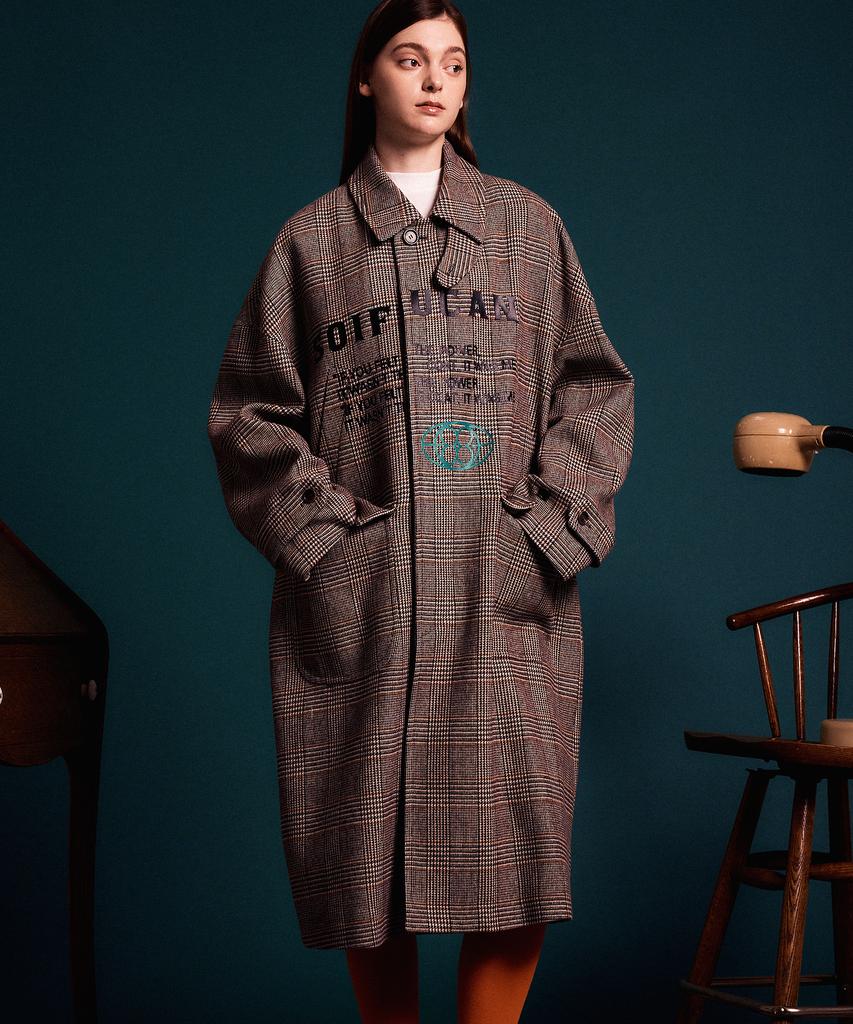 Soifucan Plaid Loose Fit Long Duffle Coat