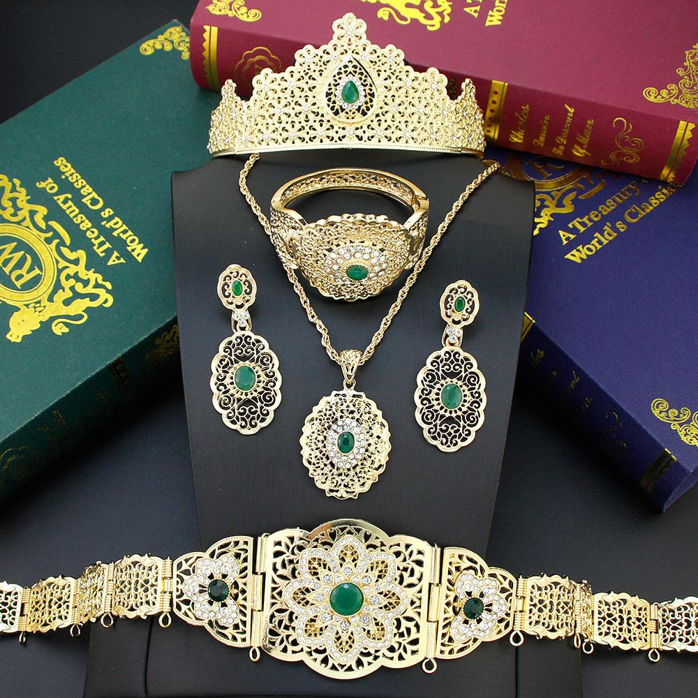 Нефритовый цвет невесты, свадебные ювелирные наборы, пояс, металлическая корона, серьги, браслет, кулон, ожерелье