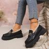 Thick Sole Small Leather Shoes for Women British Style Black Soft Single Winter New Plush Shoes for Women Platform Shoes