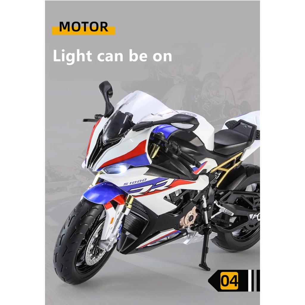 1/9 BMW S1000RR Alloy Racing Motorcycle High Simulation Metal Street Sports Motorcycle Model with Light Collection Children Toy Gift