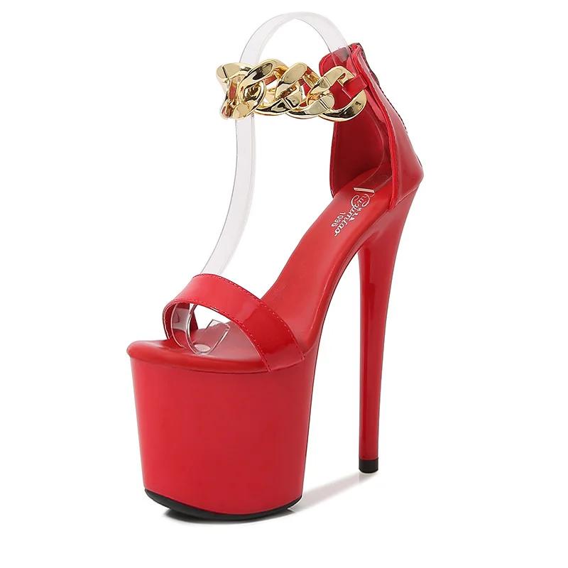 Модные туфли на супервысоком каблуке 20 см, на круглом каблуке, для танцев на пилоне, летние, современные, сексуальные, стриптизерские, для ночного клуба, сандалии с ремешком на щиколотке для женщин