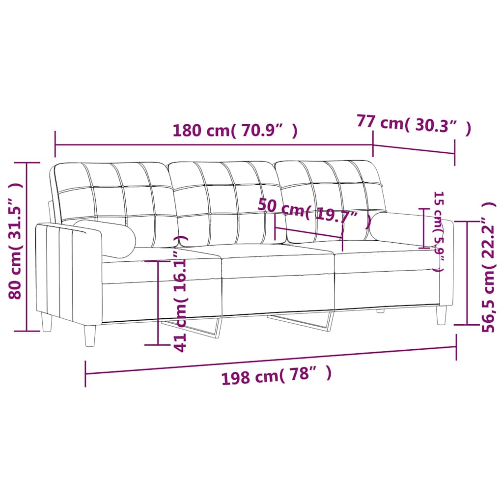 Vidaxl 3-Osobowa Sofa Z Poduszkami, Czarna, 180 Cm, Tkanina