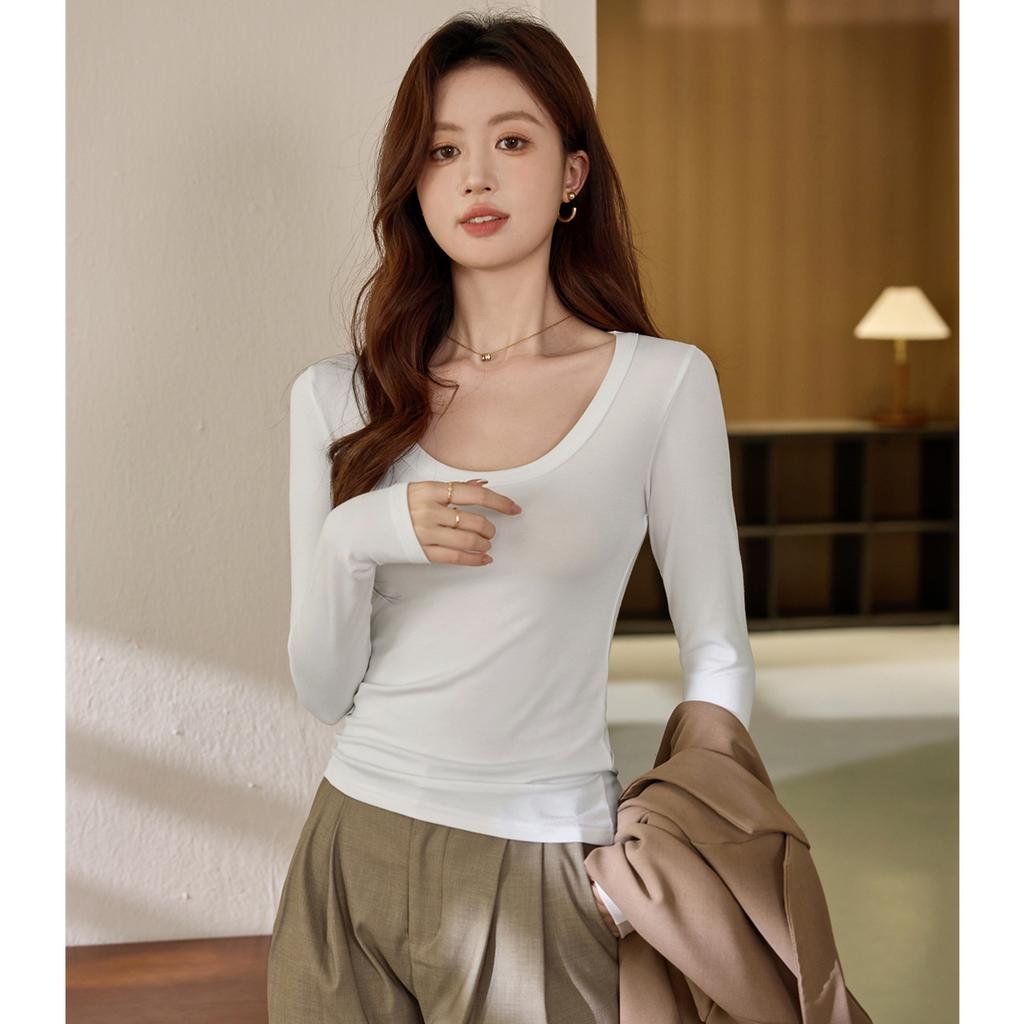 Pure Cotton Long-sleeved Women's T-shirt, Shoulder, Autumn New Style, Slimming, Solid Color, Large Size Top, Bottoming Shirt