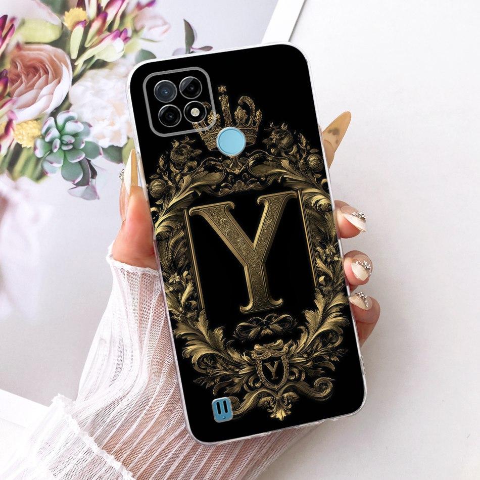 For Realme C21Y C25Y C21 Royal Crown Initial Letter Couple Phone Case For Realme C21 C 21Y C25Y Soft Silicone TPU Bumpers