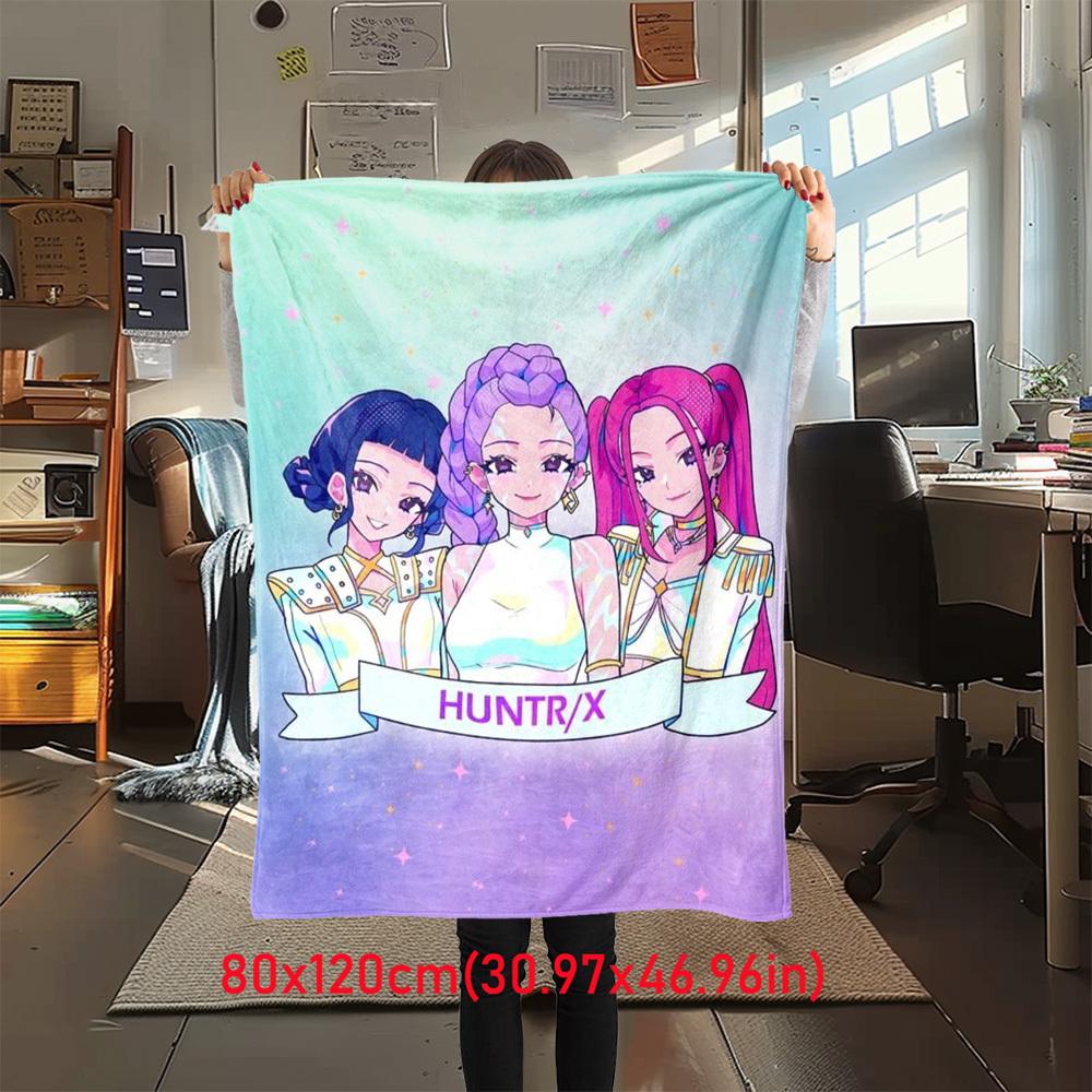 1Pc HUNTR/X Print Flannel Blanket, High quality Digital Printing, Comfortable for All Seasons, Home DecorGifts821033