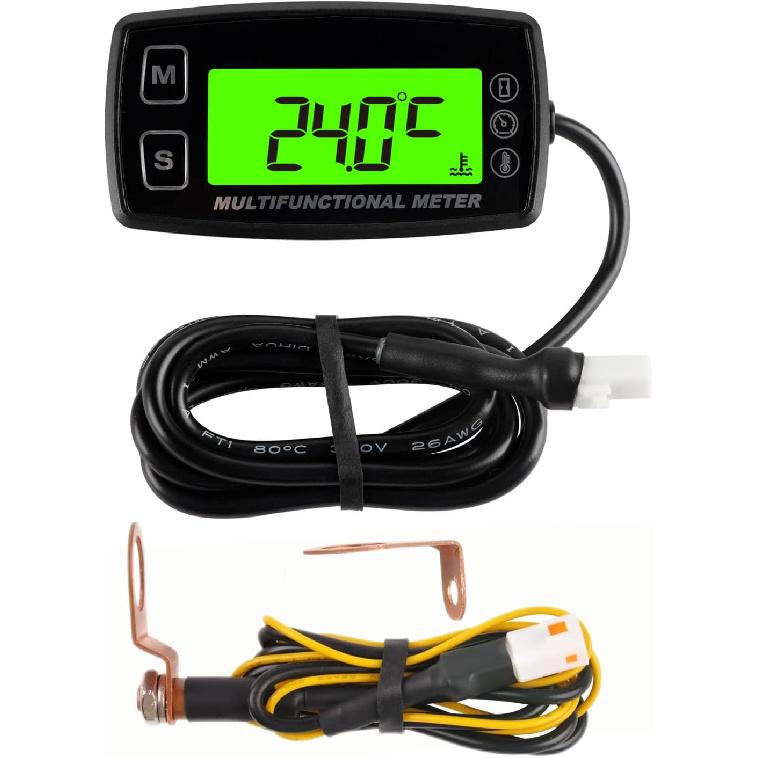 RL-HM035T-TS002 Digital Hours Tachometer, Engine Temp Gauge | RPM & Temp Alert, Replaceable Battery, Fits for Gasoline Engine Lawn Mower Generator
