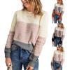 Women's Fashion Contrast Color Pullover Round Neck Long Sleeve Knitted Sweater