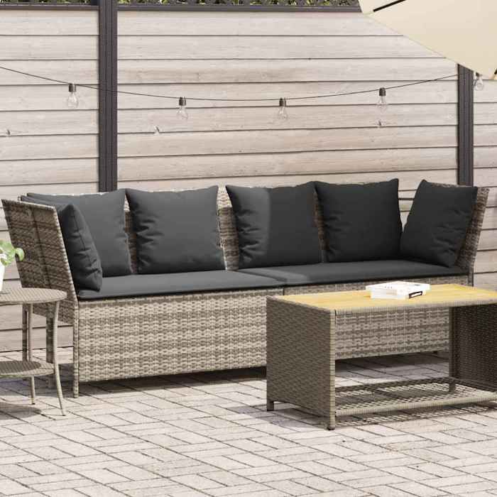 VidaXL Garden Sofa and Cushions Light Grey Wicker, Outdoor Sofa, Garden Loveseat, Outdoor Furniture, 4104127