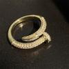 1PC 14K Real Gold Plating AAA Zircon Simple Snake Shaped Nail Open Ring Elegant Women Daily Workday Ring Party Jewelry