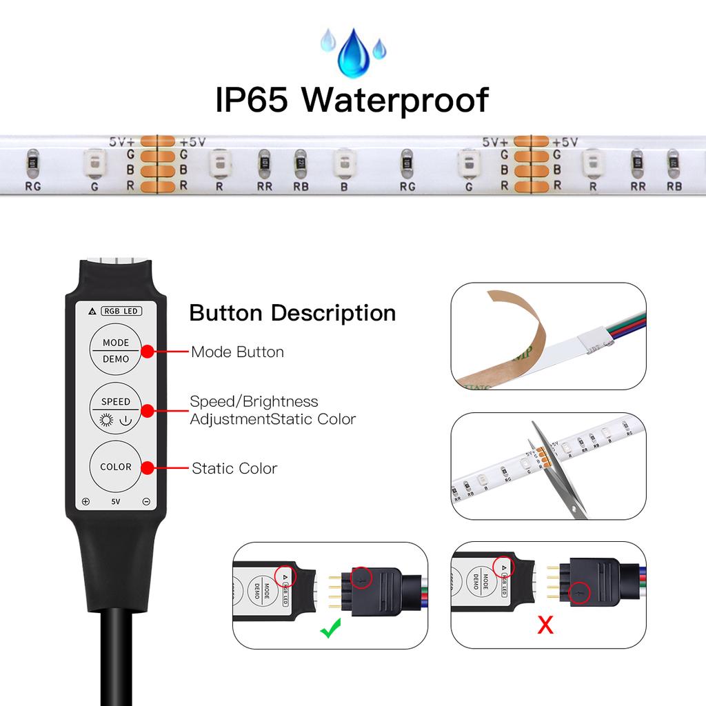 Водонепроницаемая светодиодная лента USB 5 В, меняющая цвет, 2835 RGB, светодиодная лента для телевизора, гибкая лампа, лента для подсветки игровой комнаты, декор