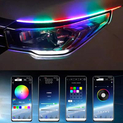 2 шт. DRL Автомобильный светодиодный дневной ходовой свет Управление через приложение Гибкий Супер яркий 12 В RGB Бегущий указатель поворота Декоративная лампа для фары