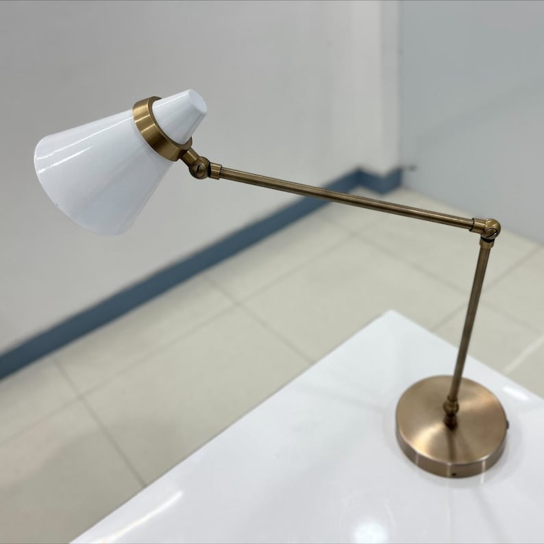 Table Lamp Swing Arm Adjustable Desk Lamps White Shade And Raw Brass Table Lamp Décor