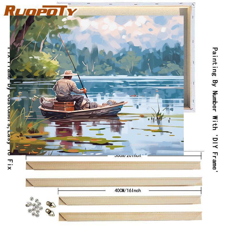 Рамка для рыбалки, картина по номерам для поделок, подарок для взрослых, наборы, пейзаж, современная настенная художественная картина по номеру для домашнего декора, 40x50 см