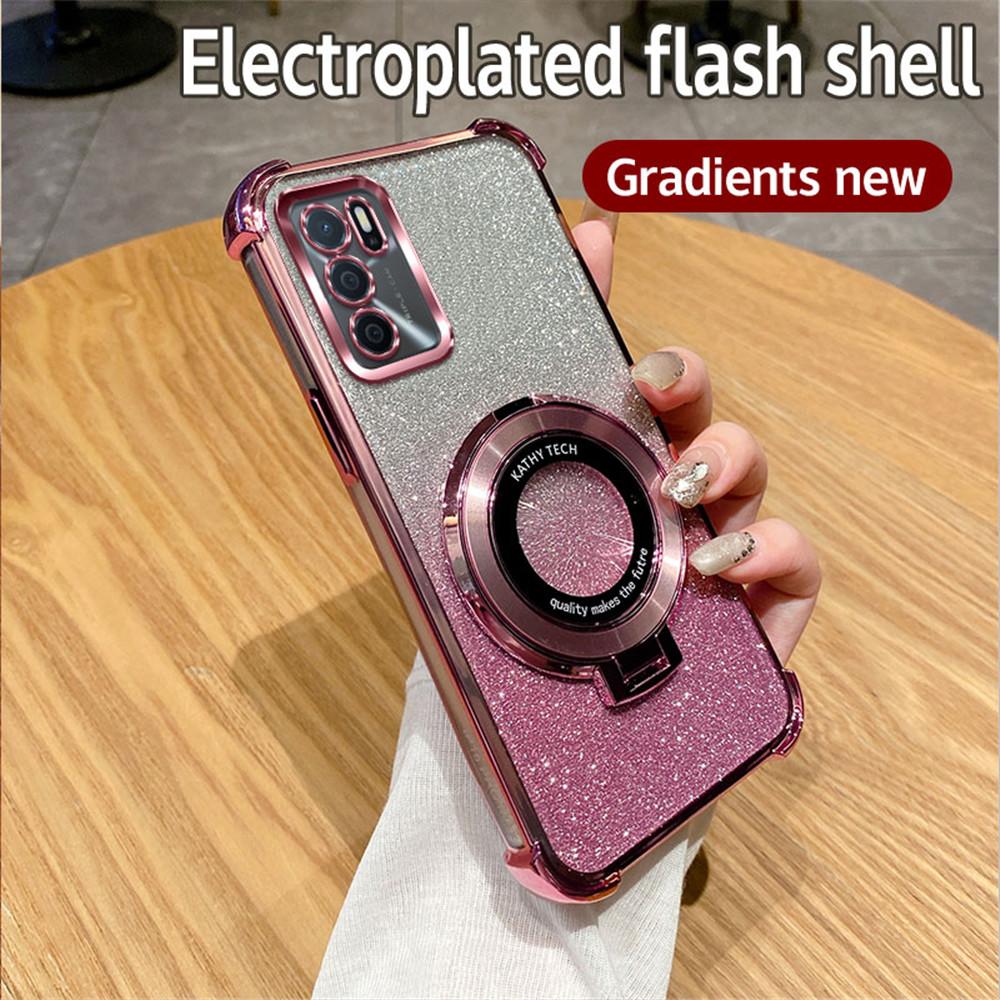 Блестящий противоударный держатель для телефона с покрытием для OPPO A16 A16S A17 A15 A53 A36 A76 A5 A9 2020 A54S A53S Мягкий чехол-подставка