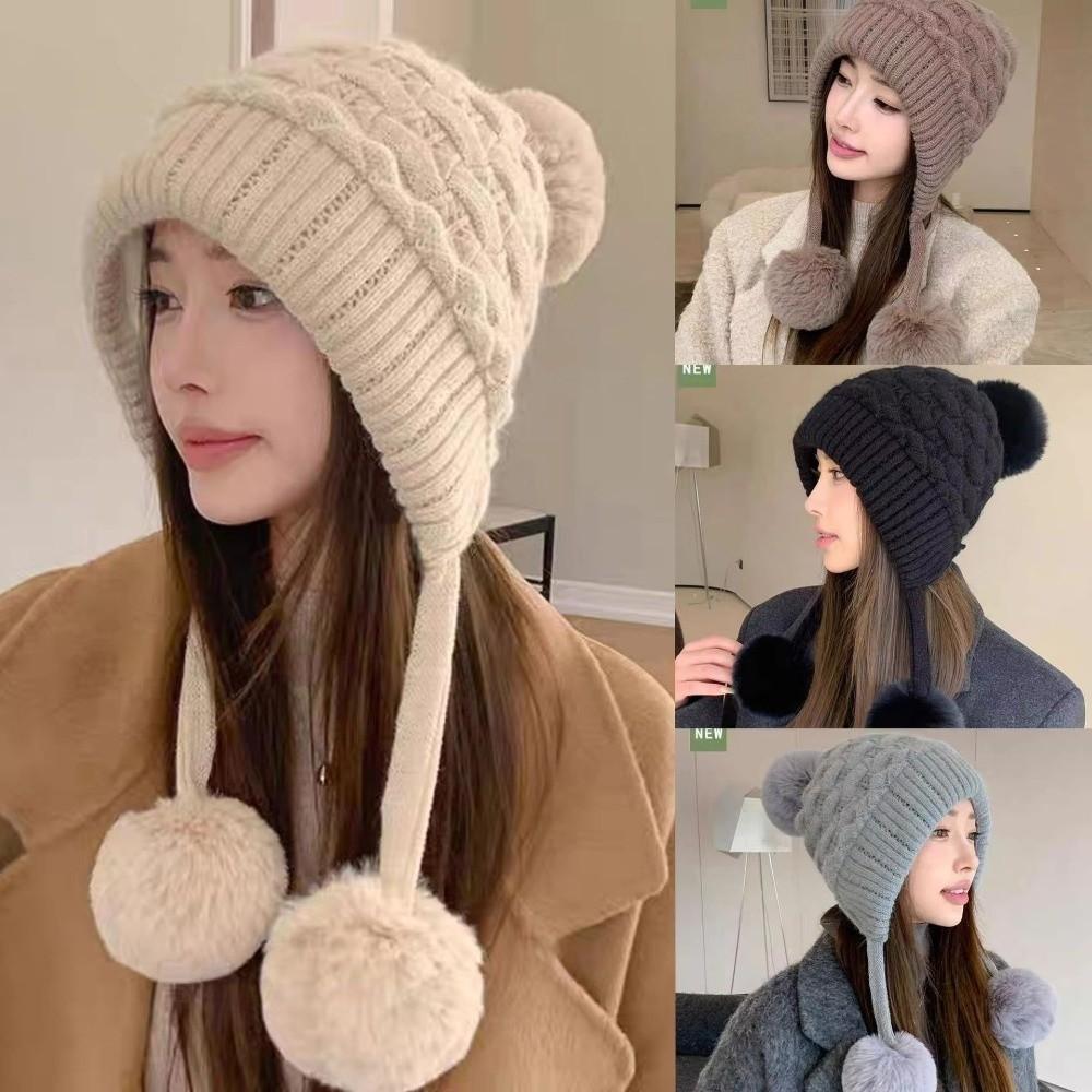 Warm Lining Pullover Cap Pom Pom Ball Woolen Hat New Beanie Hat Women