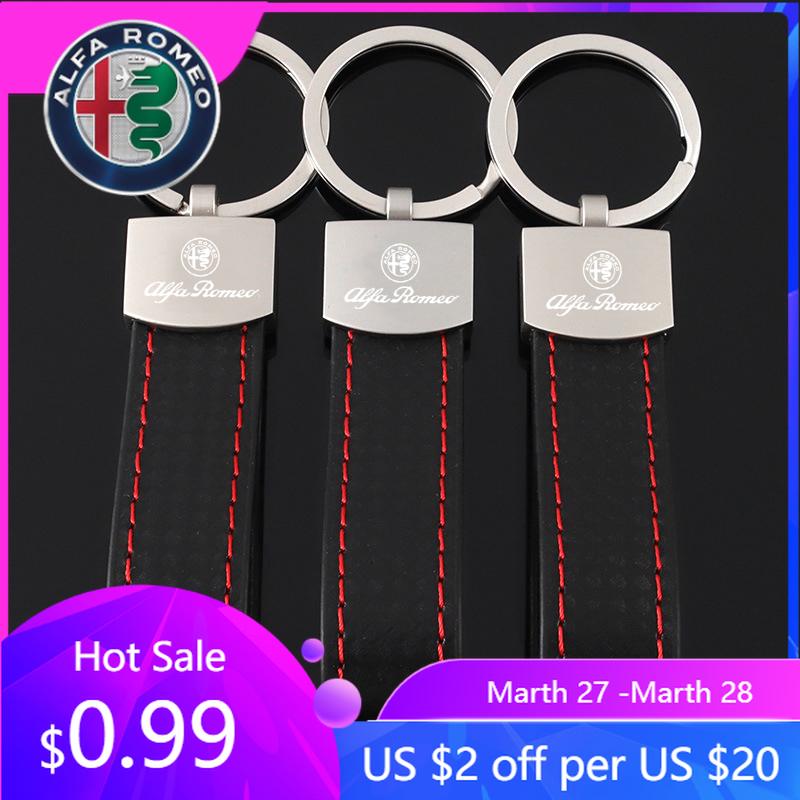 For Alfa Romeo 2026 Hot Sticker Metal/Leather Car Logo Key Chain Keyring Auto Interiors Accessorie For Alfa Romeo 4C 159 166 Spi