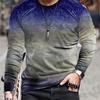 Men's 3D Printed Gradient Long Sleeve T-shirt Spring And Autumn Fashion Casual Retro Style Oversized Round Neck Tees Tops