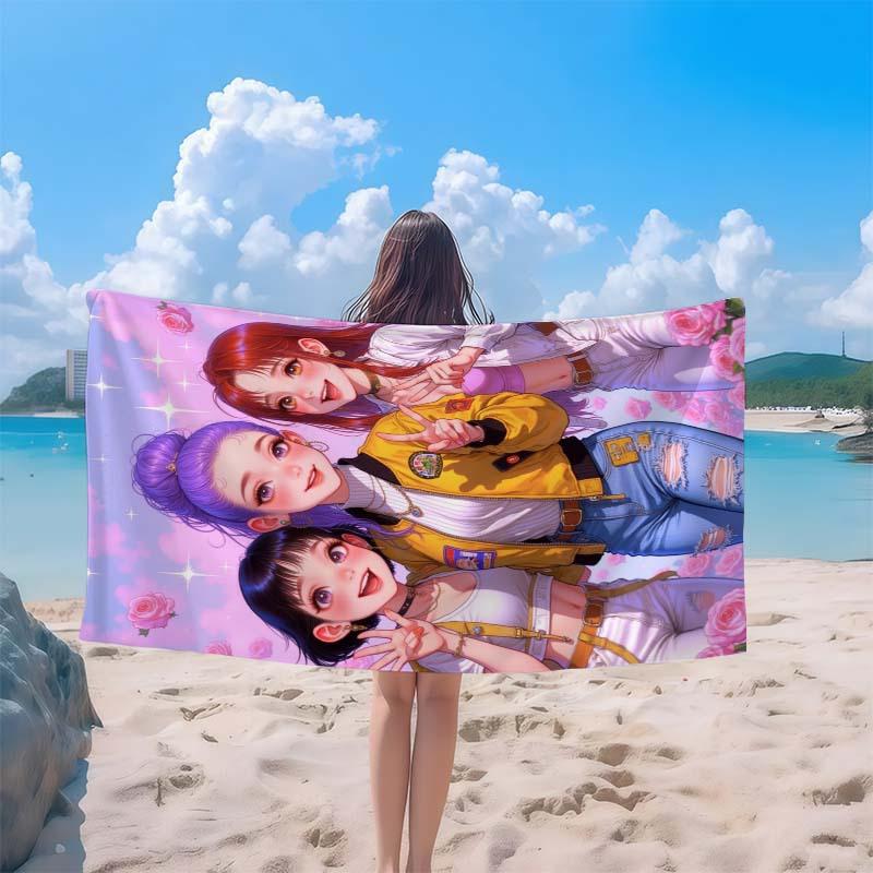 1 шт. K-pop Розово-фиолетовое пляжное полотенце Модный дизайн для девушек Супервпитывающее Подходит для летних пляжей, йоги, спортзала, дома