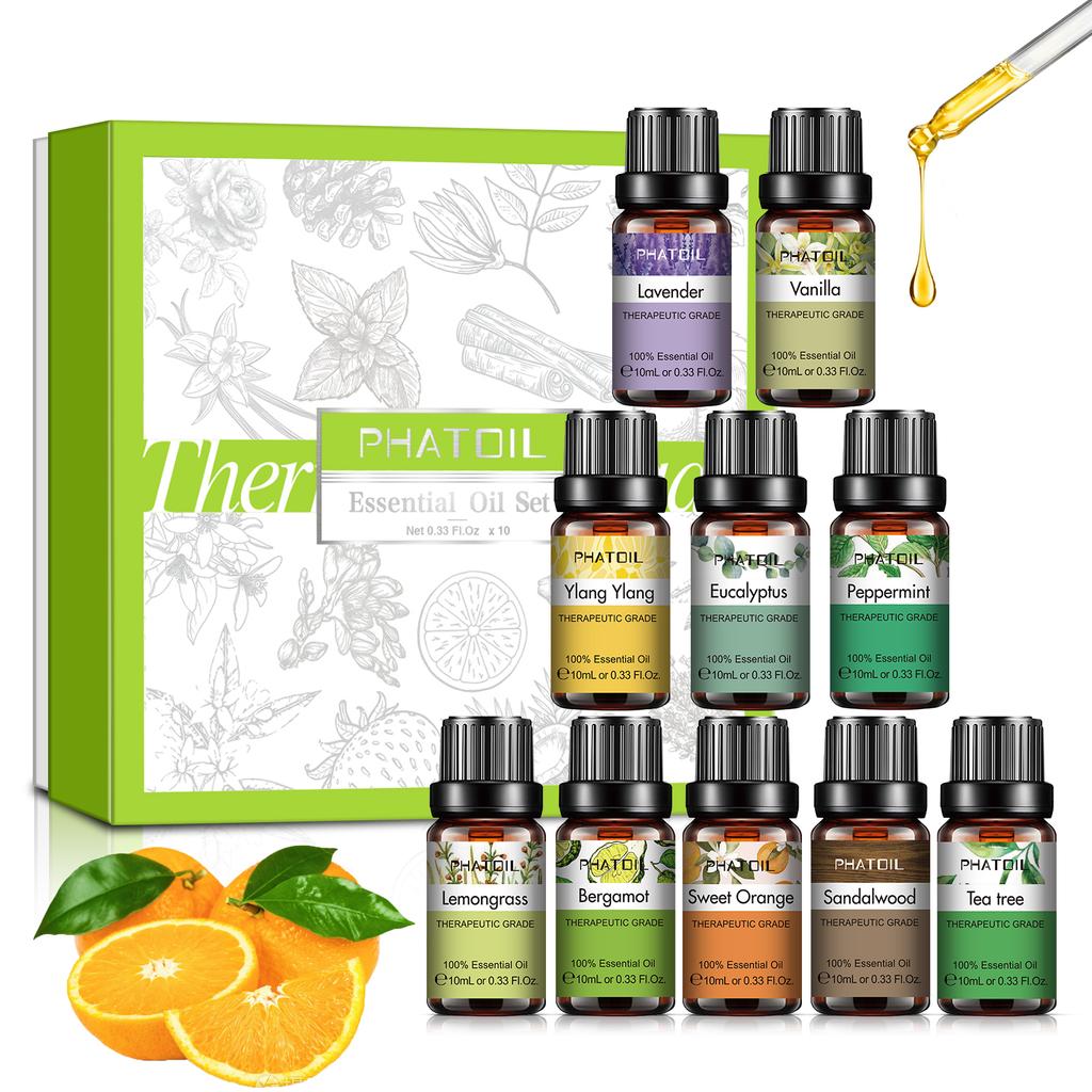 PHATOIL 10 шт. Эфирное масло для ароматерапии 100% натуральное эфирное масло идеально подходит для диффузоров-увлажнителей Ароматерапевтический массаж Уход за кожей и волосами
