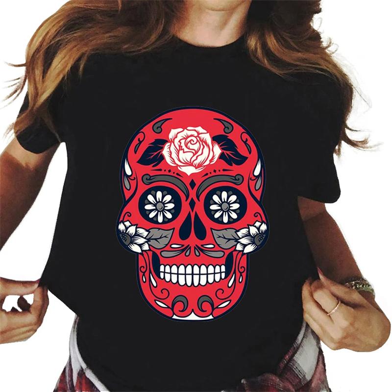Harajuku Women's T-shirt Fashion Horror Skull Print Personality T-shirt Daily Casual Short Sleeved Unisex Top