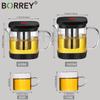 BORREY Clear Glass Teapot Teacup Set Heat Resistant Square Glass Teapot With Tea Infuser Puer Oolong Tea Kettle Office Tea Cup
