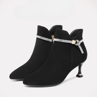 Модные ботильоны на флисовой подкладке, черные ботильоны до щиколотки для женщин, теплая обувь на каблуке высокого качества, дизайнерские ботинки, роскошная осенняя женская короткая обувь