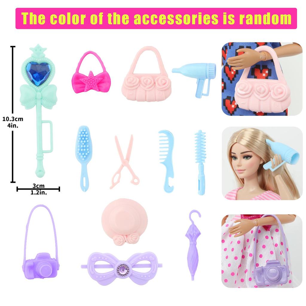 Случайный набор из 29 шт. Одежда для кукол 11,5 дюймов, 1 тело и голова куклы, 1 платье, 10 мини-платьев, 5 пар обуви, 12 аксессуаров, Игрушка для детей, Аксессуары