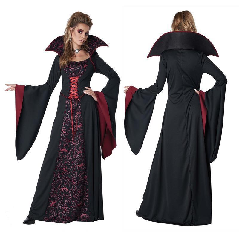 Halloween Vampire Queen Costume Cosplay Party Black 4-Way Stretch Dress Women