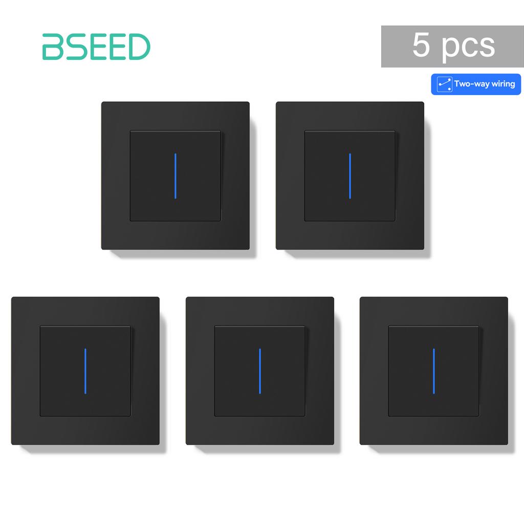 Bseed 1/2 Gang 2 Way Push Button Switch with Indicator Lamp 5 pieces/Set EU Standard Home Plastic Switch Black White Golden Gray