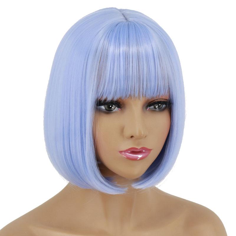 XINRAN Женский синтетический светло-фиолетовый парик, короткие прямые волосы для косплея с челкой, фиолетовый парик, длина до плеч, парик для вечеринки в честь Хэллоуина