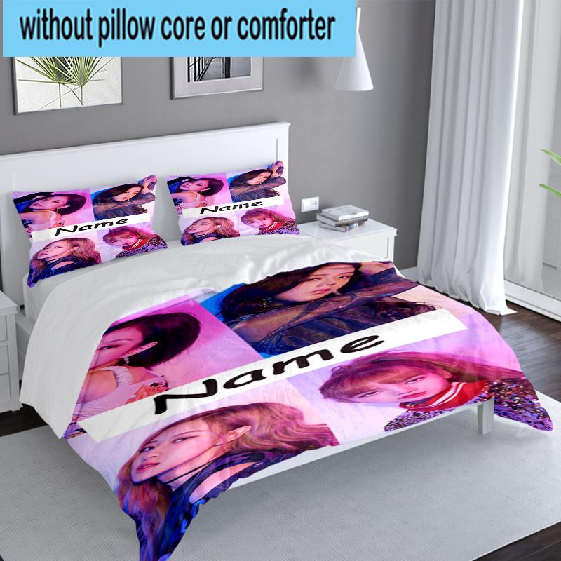 3PCS Custom Name Kpop Fashion Collage Bedding Set, Including 1pc Duvet Cover And 2pcs Pillowcases, Suitable for dorms and bedrooms Gift