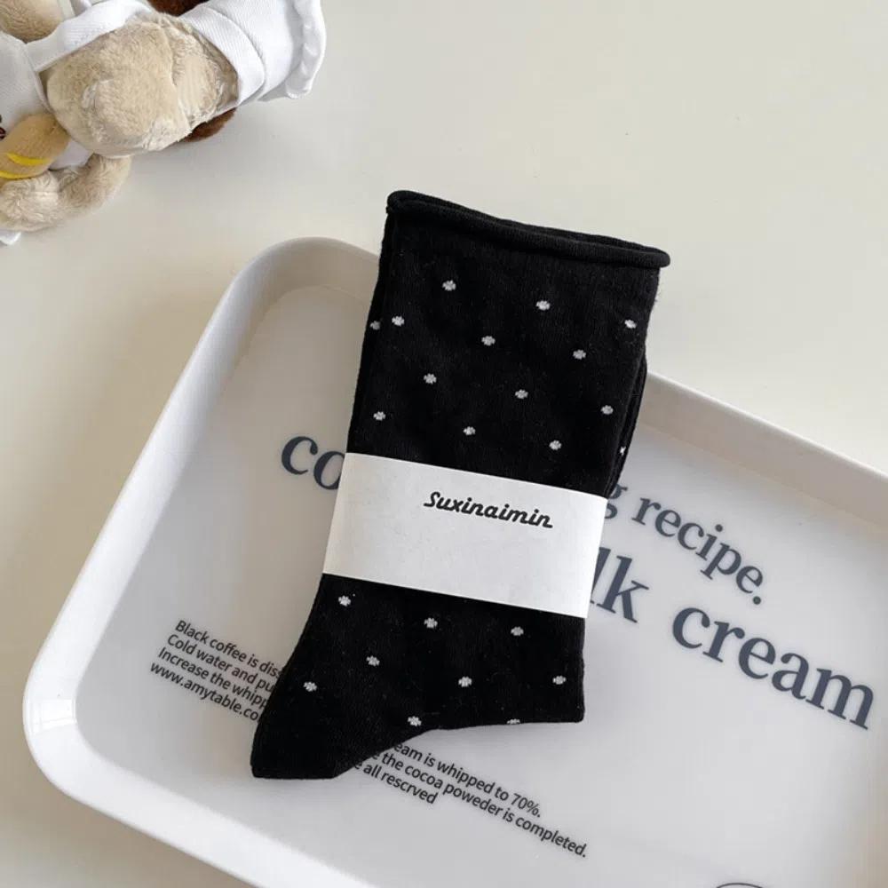 Thin Polka Dot Socks Curled-edge Women's Socks Comfortable Mid-Tube Socks  Summer