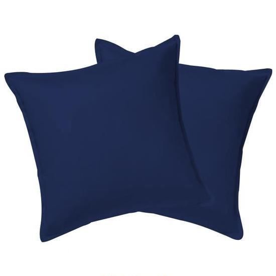 Taies d'oreiller - DUBLANC - Lot de 2 - 65x65cm - 100% Coton - Bleu Marine