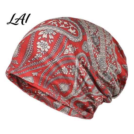 Versatile Lazy Style Hair Tie Women's Geometry Print Slouchy Hat Casual Soft Stretch Skull Hat for Women Cap Warm Cancer Chemo Headwear Outdoor