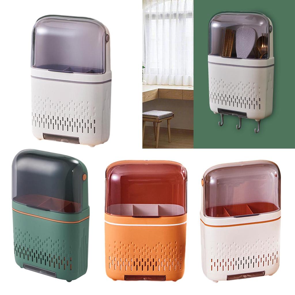 Chopstick Holder Compartmental Storage Organizer Multiuse Organizer with Dustproof Cover Tableware Drainer for Bathroom Kitchen