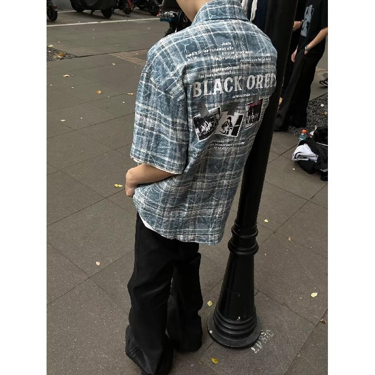 Клетчатая ретро-рубашка, мужская летняя одежда, стиль Гонконга, студенческий свободный и нишевый дизайн, забавный новый мужской топ для ношения на открытом воздухе