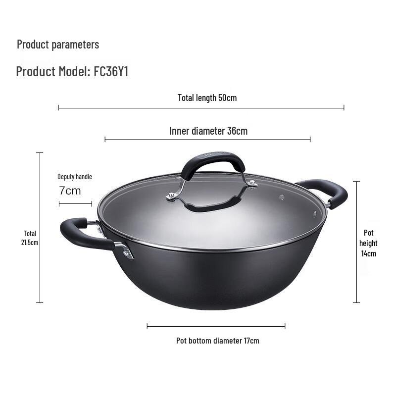 Supor Cast Iron Deep Wok with Double Handles, 36cm