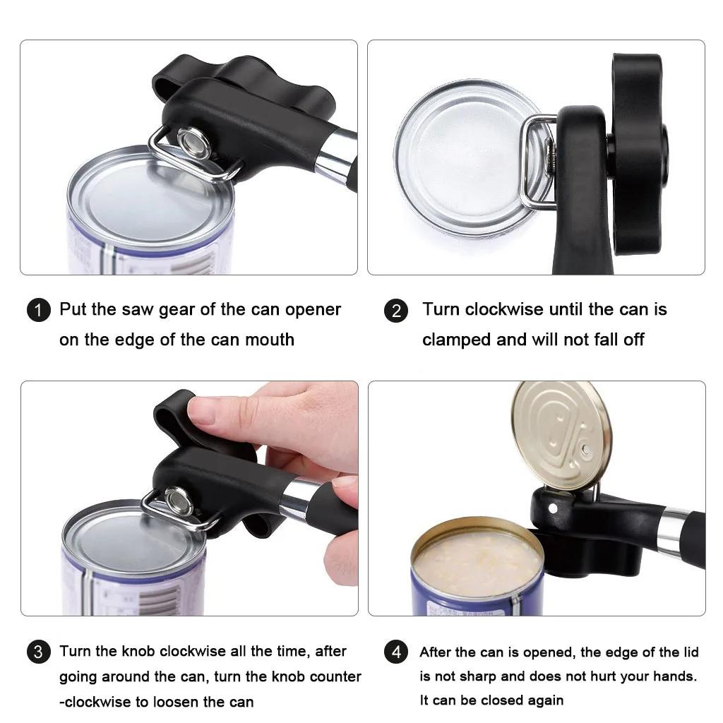 Легкий консервный нож, безопасный ручной профессиональный открывалка из нержавеющей стали с поворотной ручкой, полезные инструменты для кухни и дома